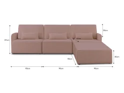 Sofá* Sofá 3 lugares chaise longue estofado em bouclé e pinho claro Rosa