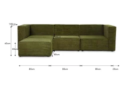 Sofá* Sofá 3 lugares chaise longue estofado em veludo cotelê Verde