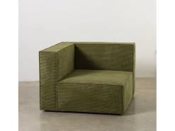 Sofá* Sofá 3 lugares chaise longue estofado em veludo cotelê Verde