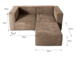 Sofá* Sofá 2 lugares chaise longue estofado em veludo cotelê cor pedra Bege