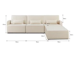 Sofá* Sofá 3 lugares chaise longue estofado em bouclé e pinho Neve Branco