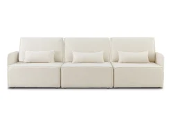 Sofá* Sofá 3 lugares chaise longue estofado em bouclé e pinho Neve Branco