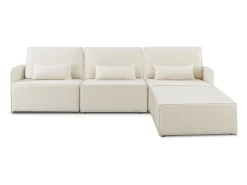 Sofá* Sofá 3 lugares chaise longue estofado em bouclé e pinho Neve Branco