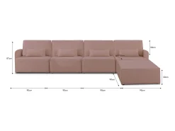 Sofá| Sofá 4 lugares chaise longue estofado em bouclé e pinho claro Rosa