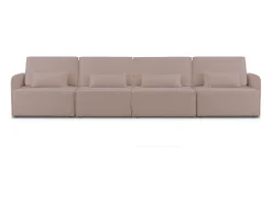 Sofá| Sofá 4 lugares chaise longue estofado em bouclé e pinho claro Rosa