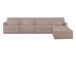 Sofá| Sofá 4 lugares chaise longue estofado em bouclé e pinho claro Rosa