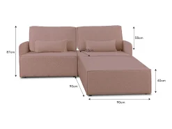 Sofá| Sofá 2 lugares chaise longue estofado em bouclé e pinho claro Rosa