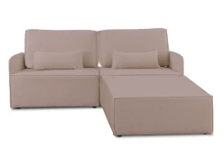 Sofá| Sofá 2 lugares chaise longue estofado em bouclé e pinho claro Rosa