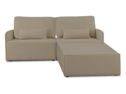 Sofá 2 lugares chaise longue estofado em bouclé e pinho Pedra^ Sofá