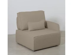 Hot Sofá 3 lugares chaise longue estofado em bouclé e pinho Pedra Bege