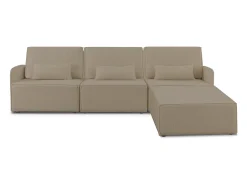 Hot Sofá 3 lugares chaise longue estofado em bouclé e pinho Pedra Bege