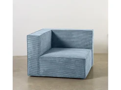 Best Sofá 3 lugares chaise longue estofado em veludo cotelê Cornish Azul