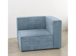 Best Sofá 3 lugares chaise longue estofado em veludo cotelê Cornish Azul