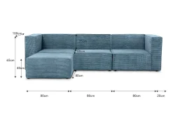 Best Sofá 3 lugares chaise longue estofado em veludo cotelê Cornish Azul