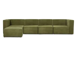Sofá| Sofá 4 lugares chaise longue estofado em veludo cotelê Verde