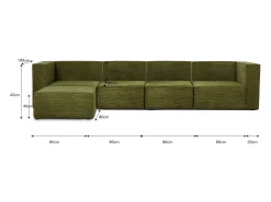 Sofá| Sofá 4 lugares chaise longue estofado em veludo cotelê Verde