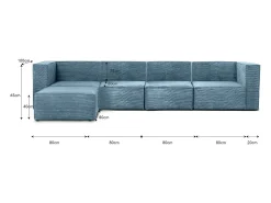 Sofá 4 lugares chaise longue estofado em veludo cotelê Cornish^ Sofá