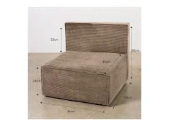 Sofá 3 lugares chaise longue estofado em veludo cotelê cor pedra^ Sofá