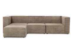 Sofá 3 lugares chaise longue estofado em veludo cotelê cor pedra^ Sofá