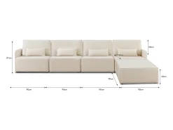 Sale Sofá 4 lugares chaise longue estofado em bouclé e pinho Neve Branco