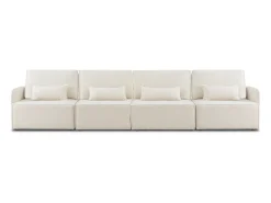 Sale Sofá 4 lugares chaise longue estofado em bouclé e pinho Neve Branco