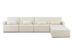 Sale Sofá 4 lugares chaise longue estofado em bouclé e pinho Neve Branco