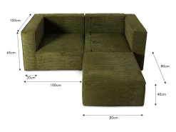 Sofá| Sofá 2 lugares chaise longue estofado em veludo cotelê Verde