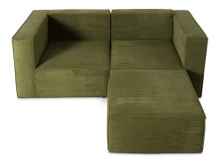 Sofá| Sofá 2 lugares chaise longue estofado em veludo cotelê Verde