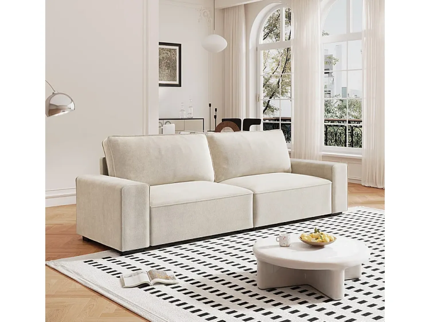 Sale DripeX Sofá 3 lugares chenille - com braços largos - 220 x 83 x 88 cm Bege