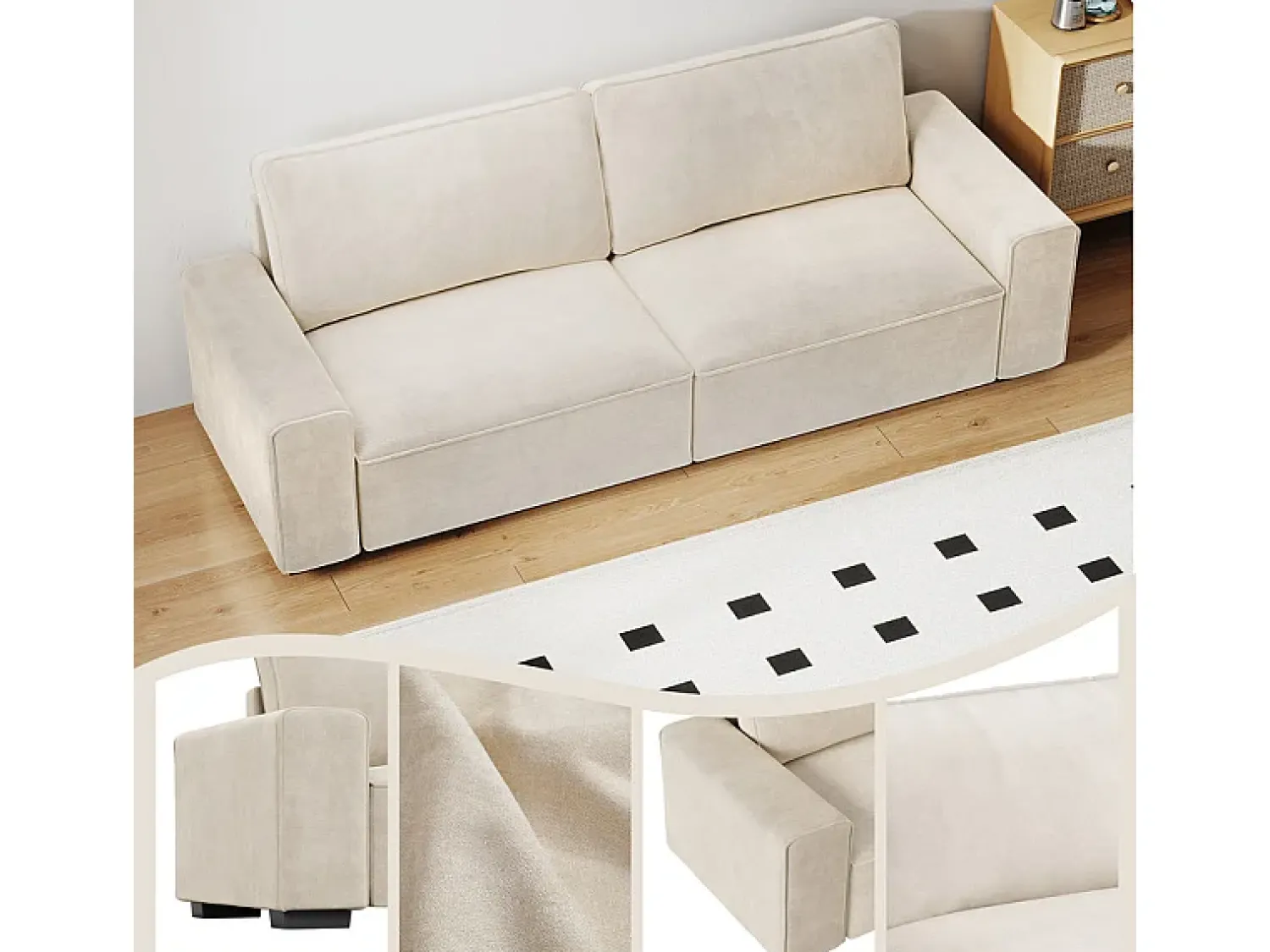 Sale DripeX Sofá 3 lugares chenille - com braços largos - 220 x 83 x 88 cm Bege