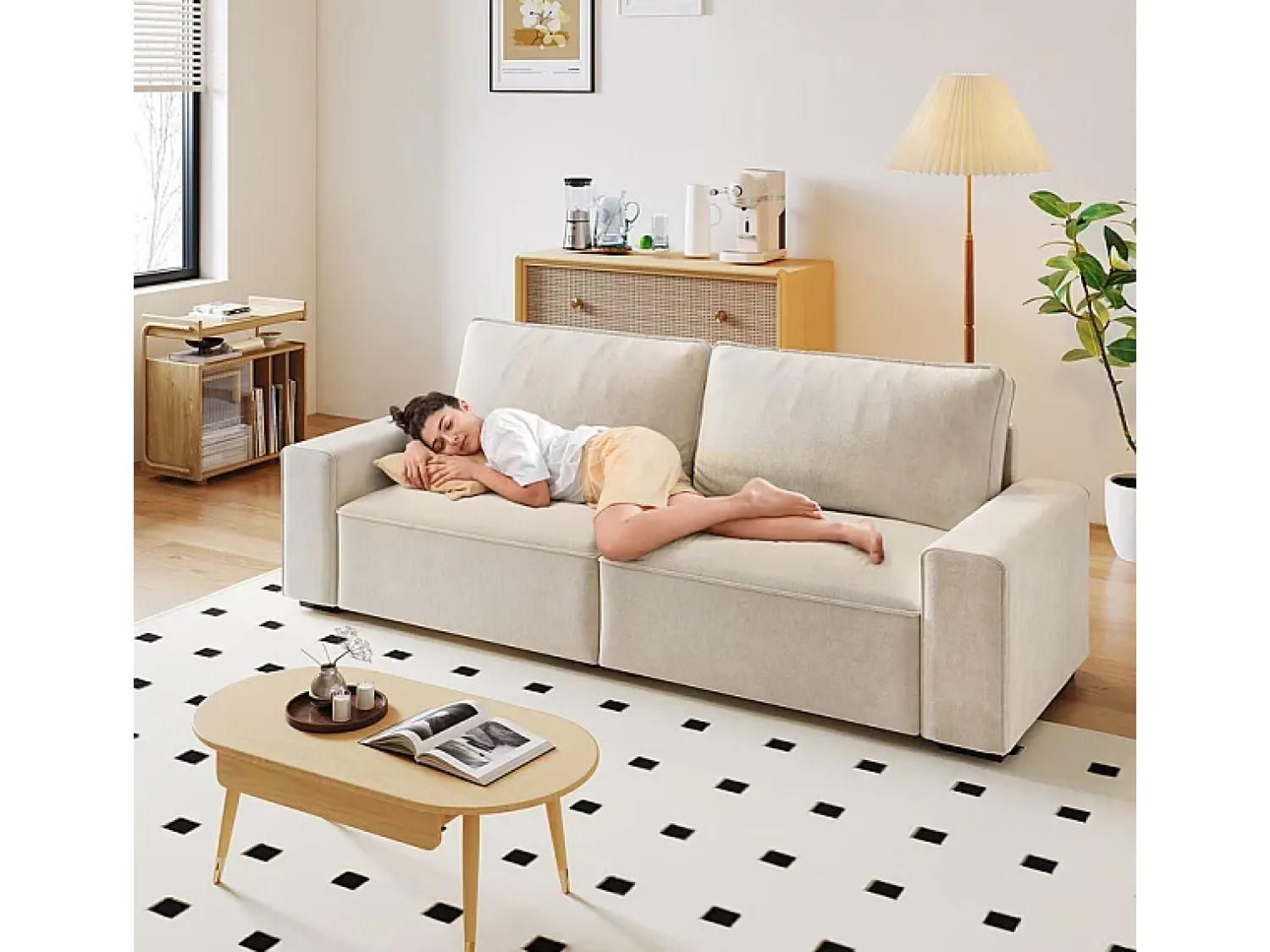 Sale DripeX Sofá 3 lugares chenille - com braços largos - 220 x 83 x 88 cm Bege