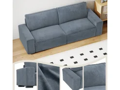 Sofá|DripeX Sofá 3 lugares chenille cinza - com braços largos - 220 x 83 x 88 cm Cinzento