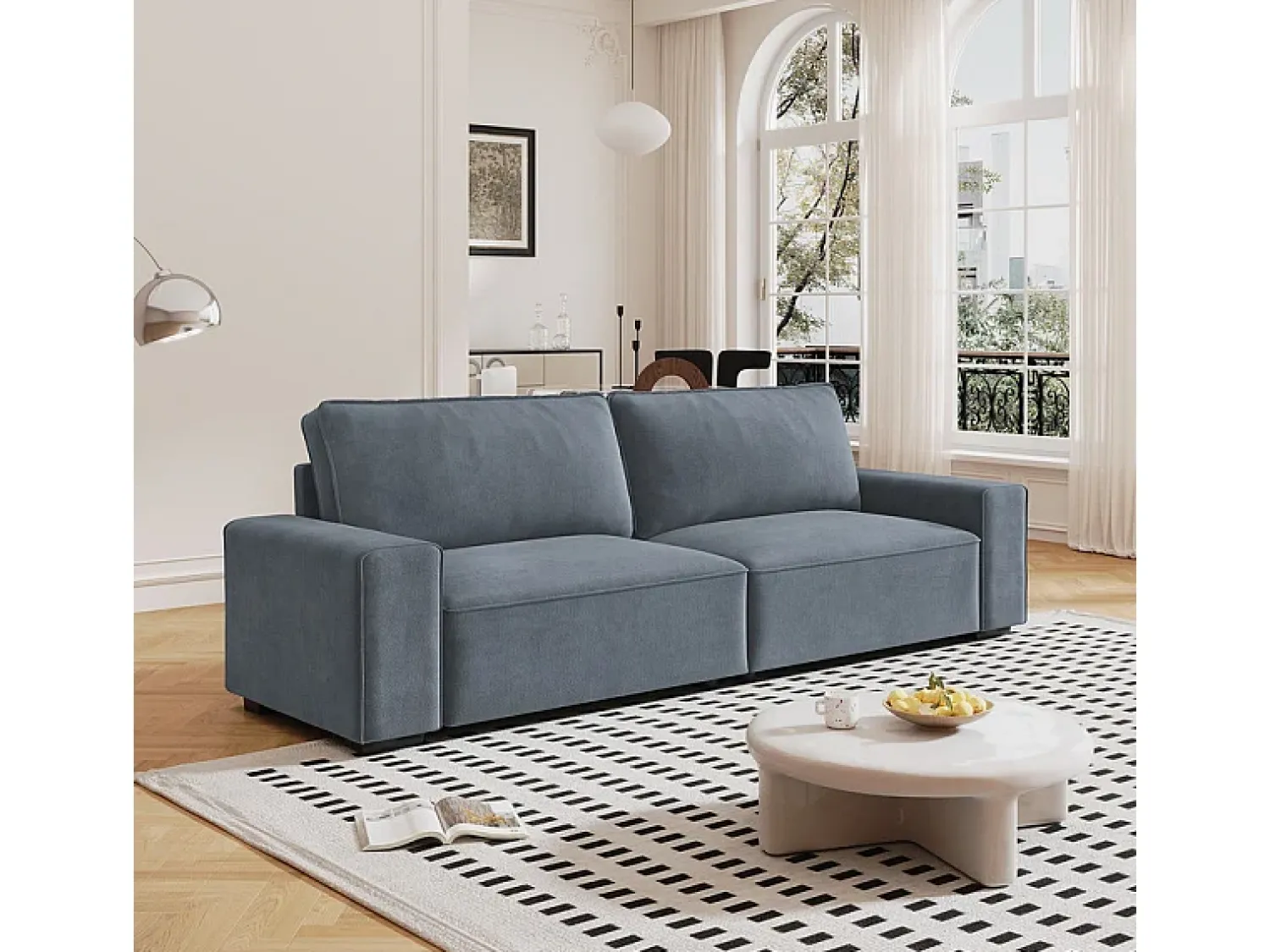 Sofá|DripeX Sofá 3 lugares chenille cinza - com braços largos - 220 x 83 x 88 cm Cinzento