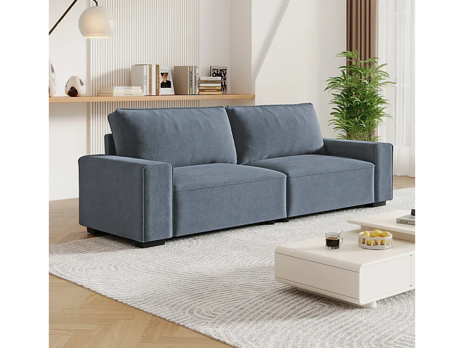 Sofá|DripeX Sofá 3 lugares chenille cinza - com braços largos - 220 x 83 x 88 cm Cinzento