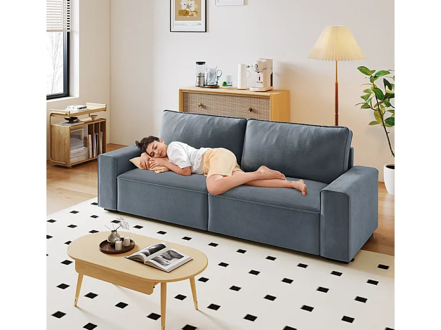 Sofá|DripeX Sofá 3 lugares chenille cinza - com braços largos - 220 x 83 x 88 cm Cinzento