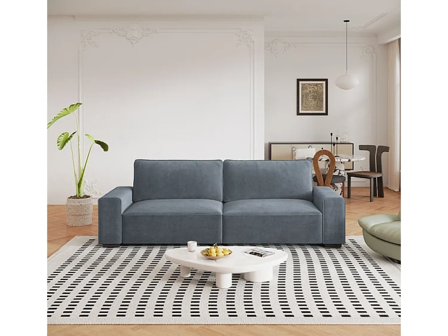 Sofá|DripeX Sofá 3 lugares chenille cinza - com braços largos - 220 x 83 x 88 cm Cinzento