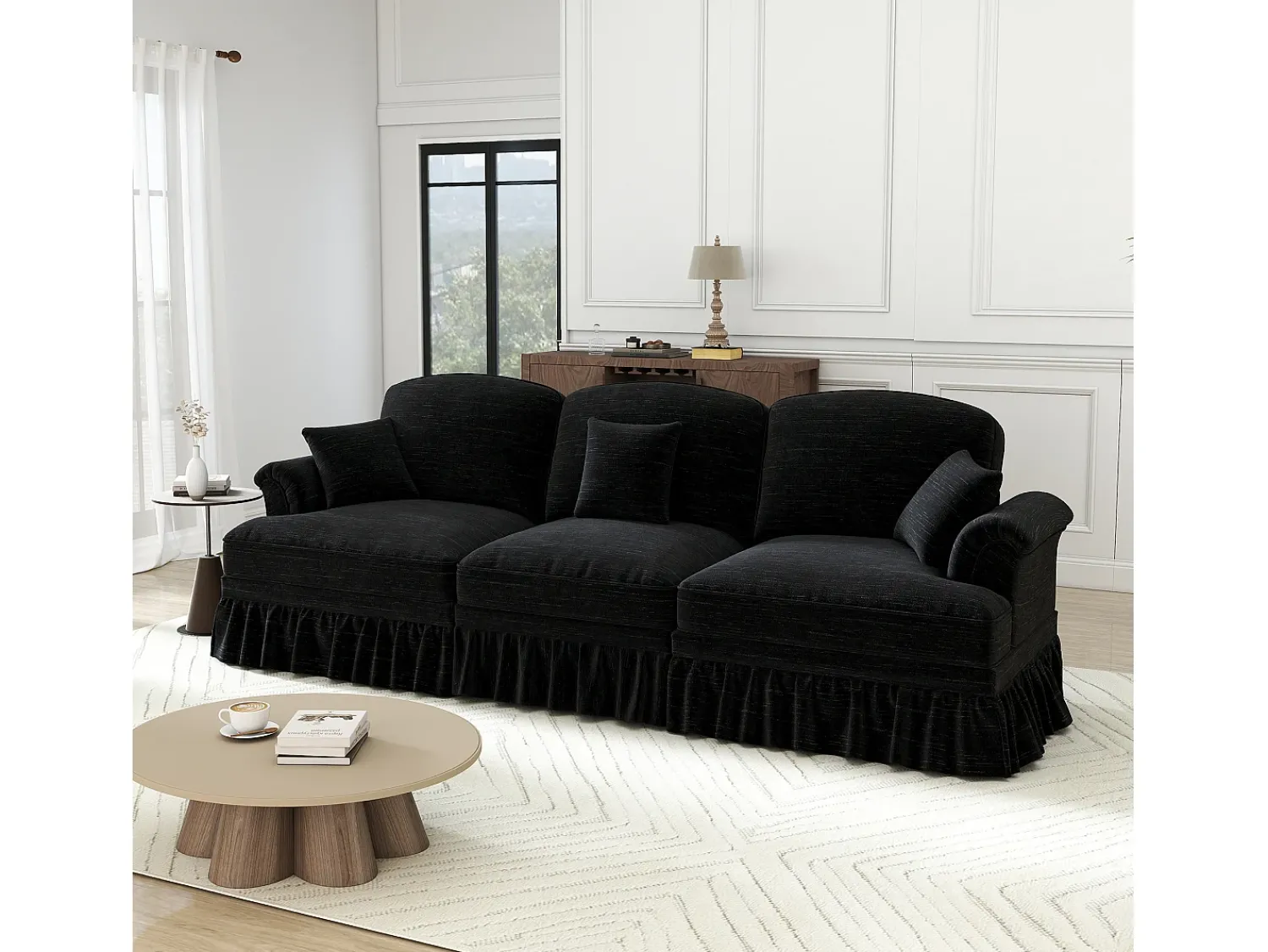 DripeX Sofá 3 Lugares Chenille Meados do Século, Capa Removível e 3 Almofadas, 272x83.5x93cm,^ Sofá