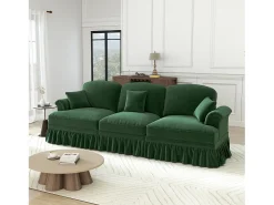 Sofá*DripeX Sofá 3 Lugares Chenille Meados do Século, Capa Removível e 3 Almofadas, 272x83.5x93cm, Verde