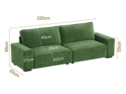 Sofá*DripeX Sofá 3 lugares chenille - com braços largos - 220 x 83 x 88 cm Verde