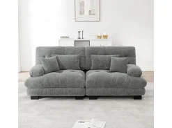 DripeX Sofá 2 lugares cinza - com 4 almofadas - estrutura madeira maciça + tecido pelúcia - 220x77x81cm^ Sofá