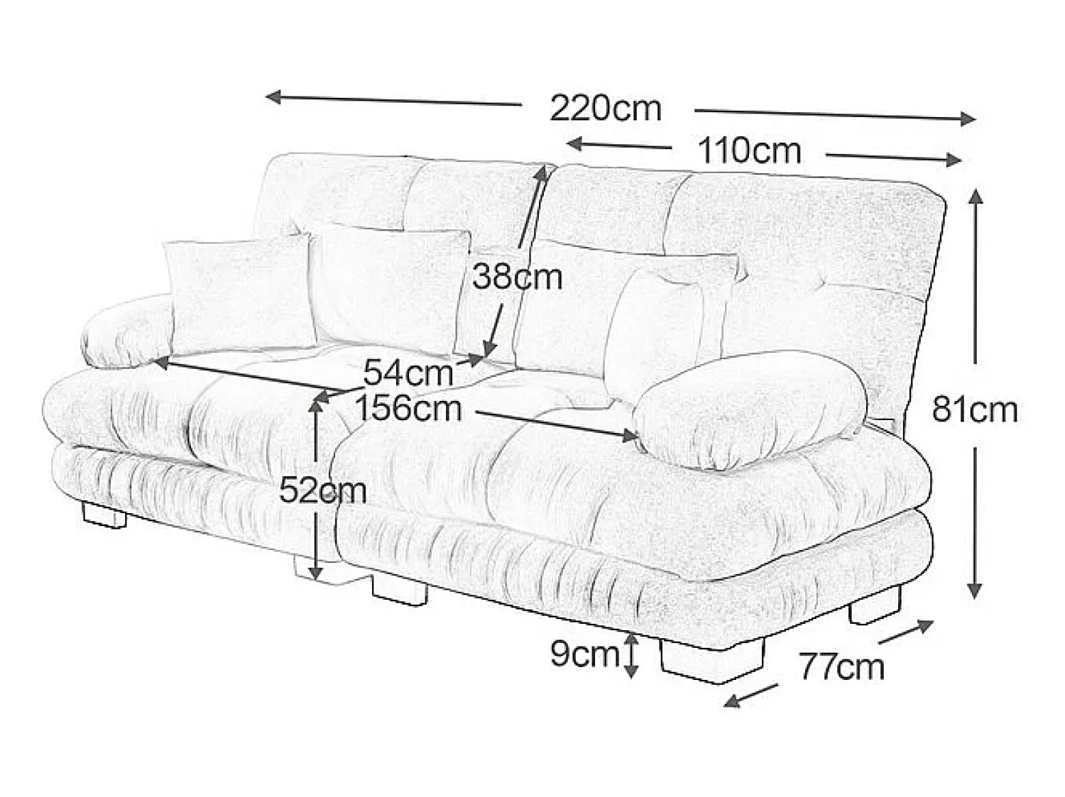 DripeX Sofá 2 lugares cinza - com 4 almofadas - estrutura madeira maciça + tecido pelúcia - 220x77x81cm^ Sofá