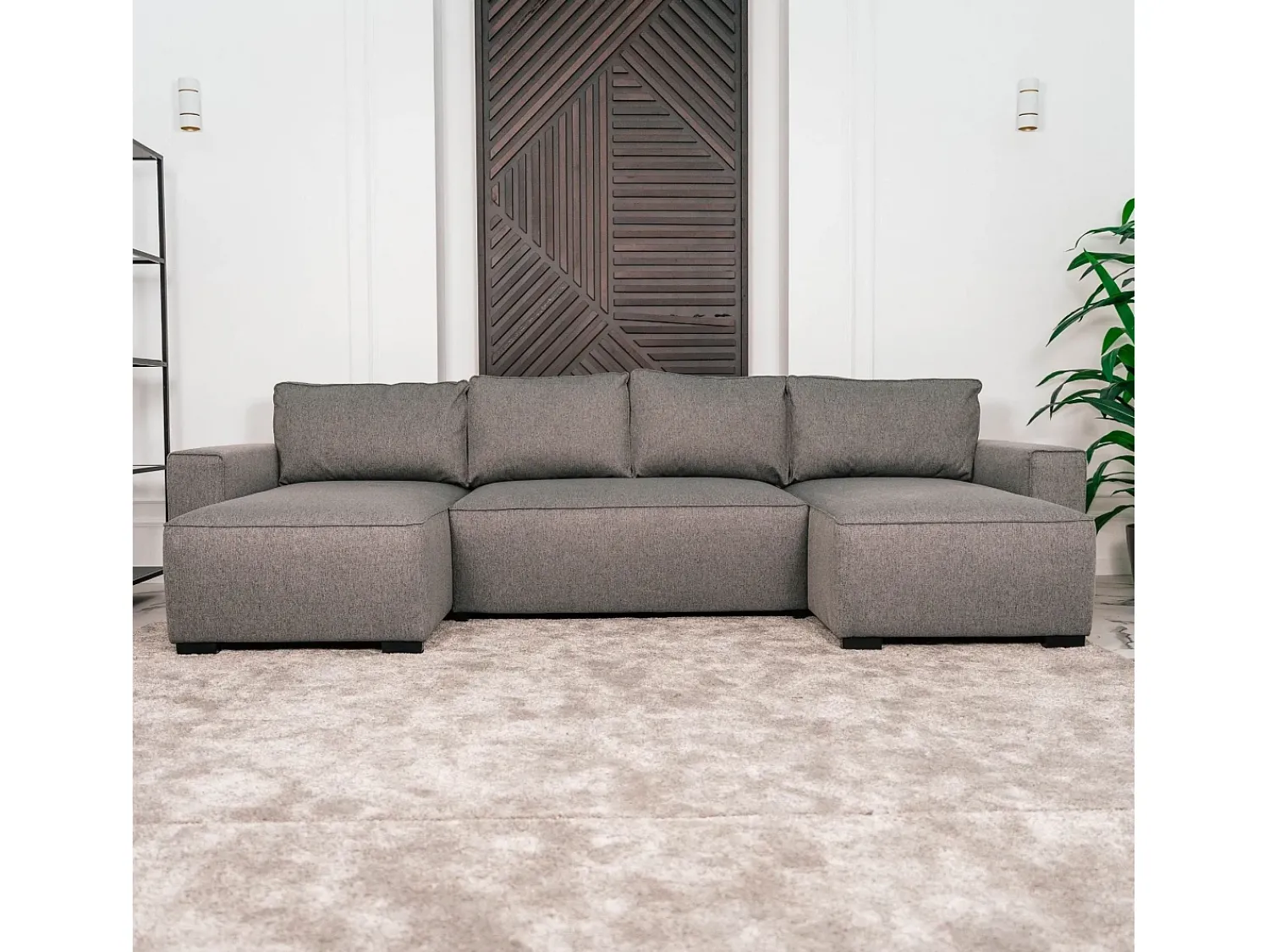 Sofá| Sofá 5 lugares - chaise avec cama panorâmica (317 x 157 x 91 cm) - JORDAN Cinzento