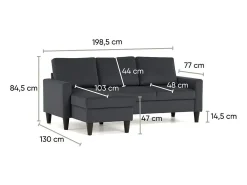 Sofá| Sofá 3 lugares Cinzento Escuro avec chaise longue reversível lado direito/esquerdoche (226 x 140 x 85 cm) - FOX Cinza antracite