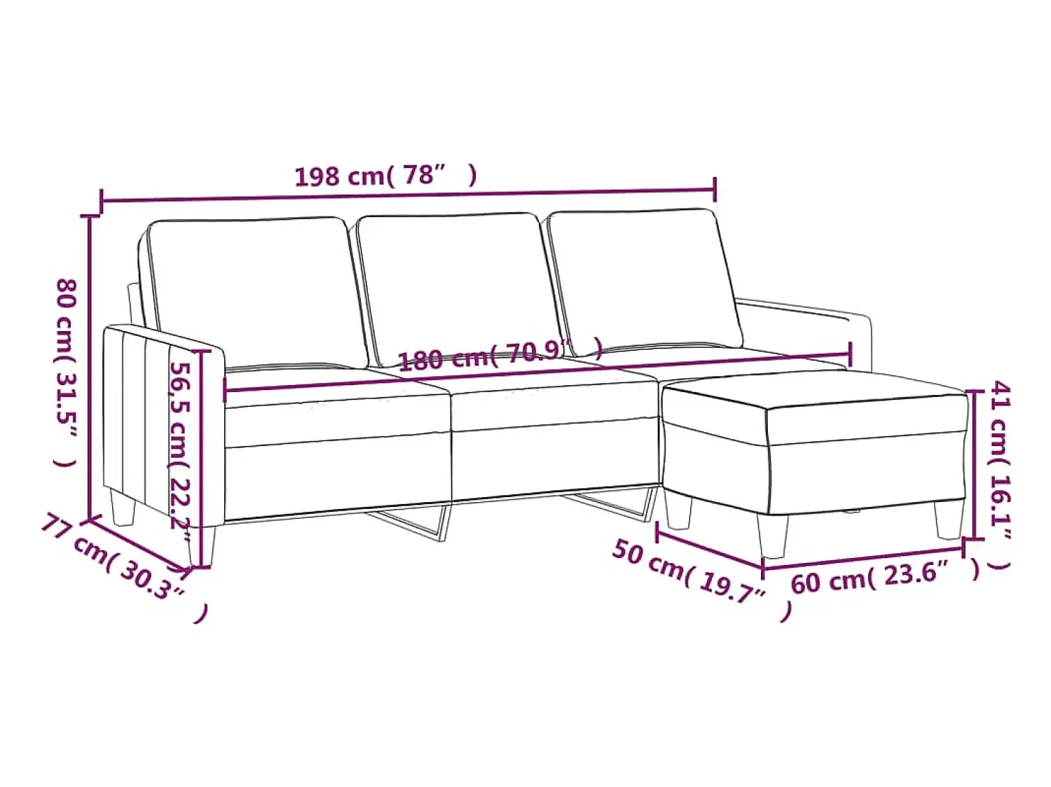 Clearance vidaxl Sofá 3 lugares com apoio de pés 180 cm tecido cinza-acastanhado Taupe