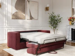 Vente-unique Sofá 3 lugares conversível abertura rápida tecido chenille bordô leito 140cm - 18cm LORETO^ Sofá