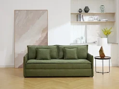 Vente-unique Sofá 3 lugares conversível em tecido verde com assento de espuma com memória de forma SERABA^ Sofá