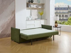 Vente-unique Sofá 3 lugares conversível em tecido verde com assento de espuma com memória de forma SERABA^ Sofá