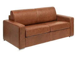 Sofá|Vente-unique Sofá 4 lugares conversível express em couro vintage caramelo 160 cm colchão 18 cm CALITO Castanho