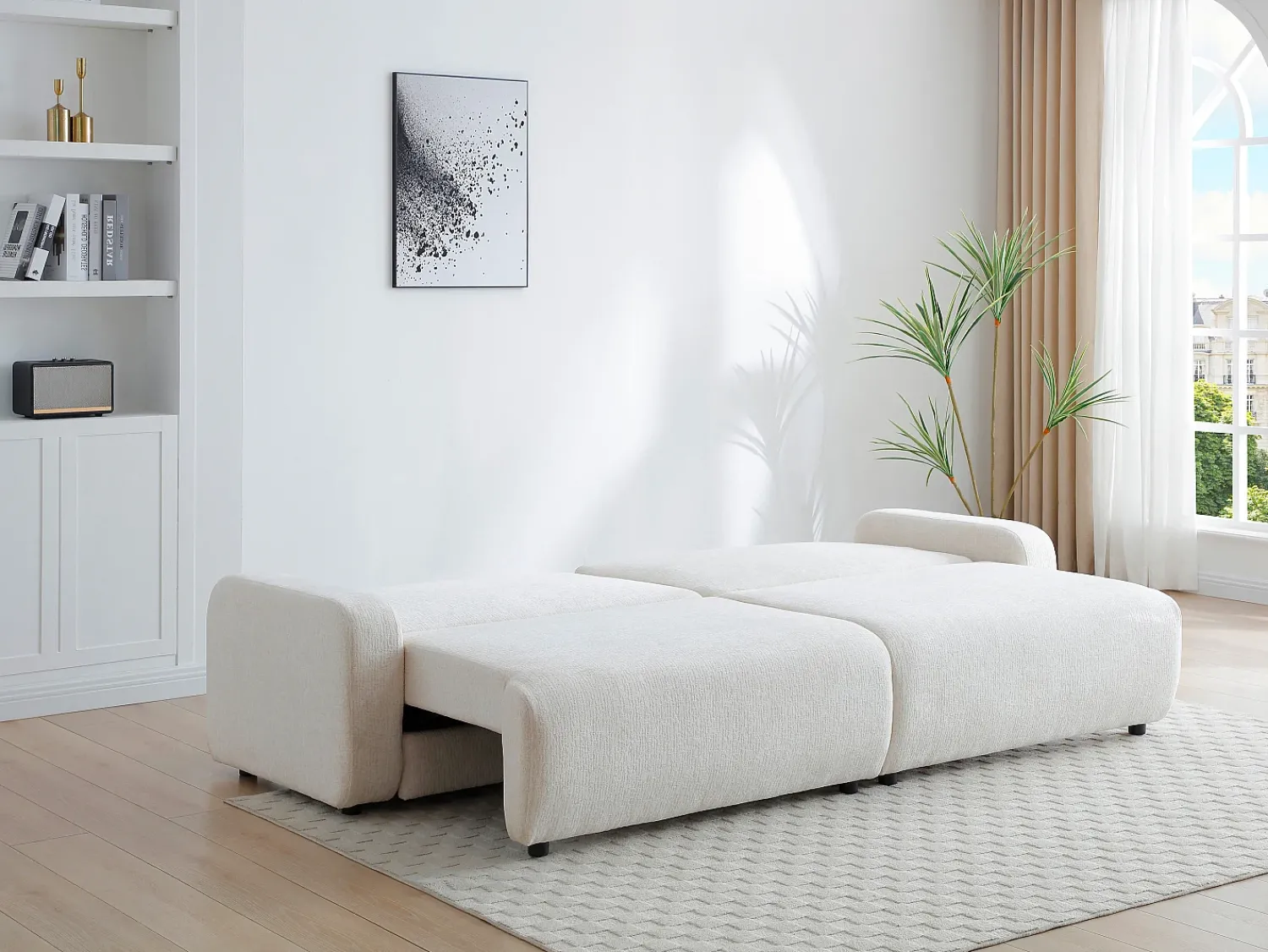 Sofá*Vente-unique Sofá 4 lugares conversível em tecido chenille YOKIRA Bege