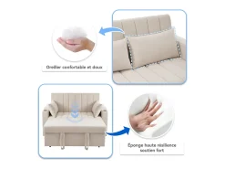 Sofá*DripeX Sofá 2 lugares conversível em algodão bege - com 2 almofadas e porta-copos - encosto ajustável - 136x162x84cm Cinzento